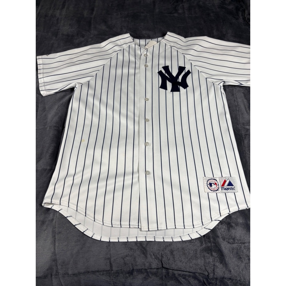 Majestic New York Yankees Pinstripe MLB Baseball Jersey Mens Large White Navy L